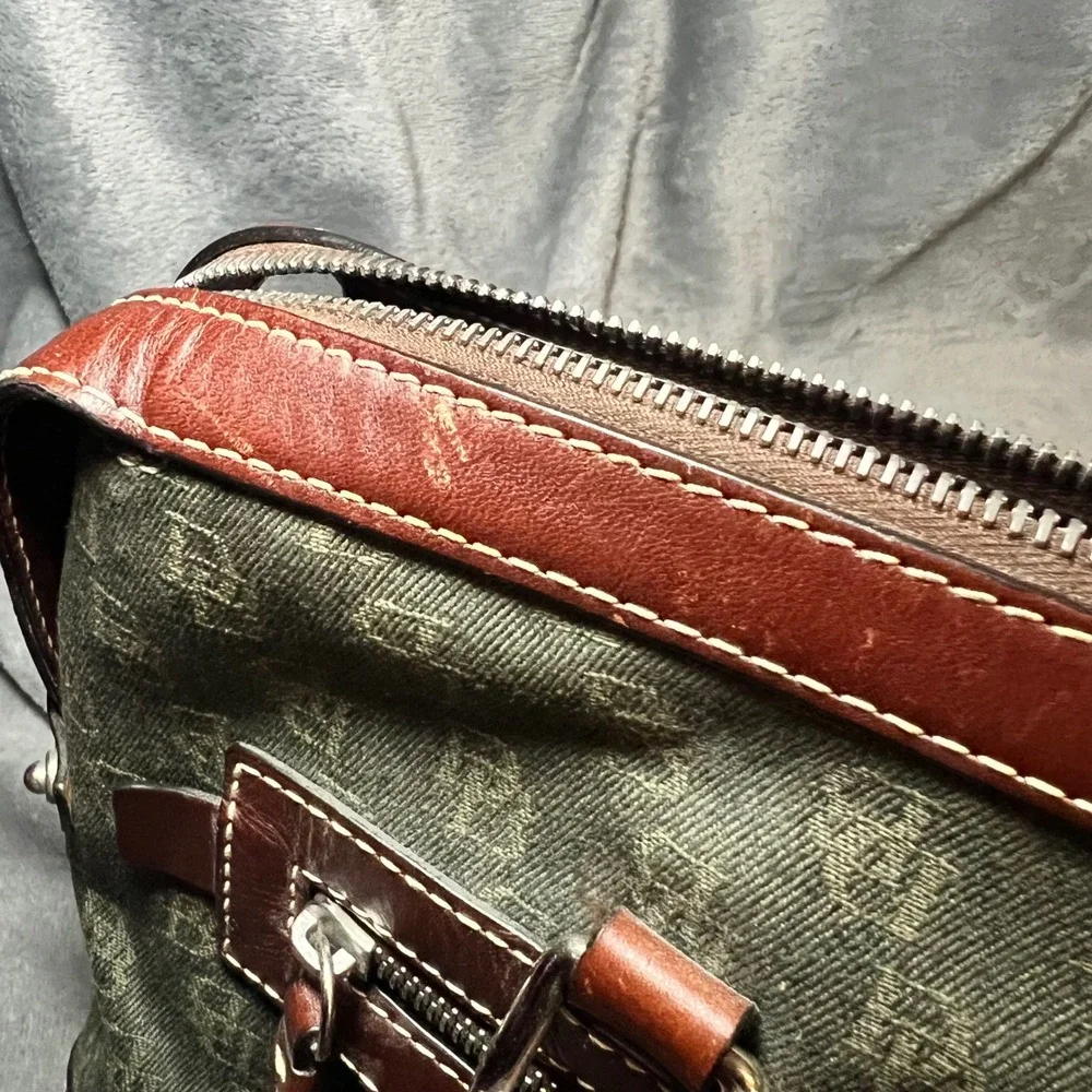 Vintage Dooney Bourke Olive Monogram Satchel Leather Y2K Academia Purse 90's